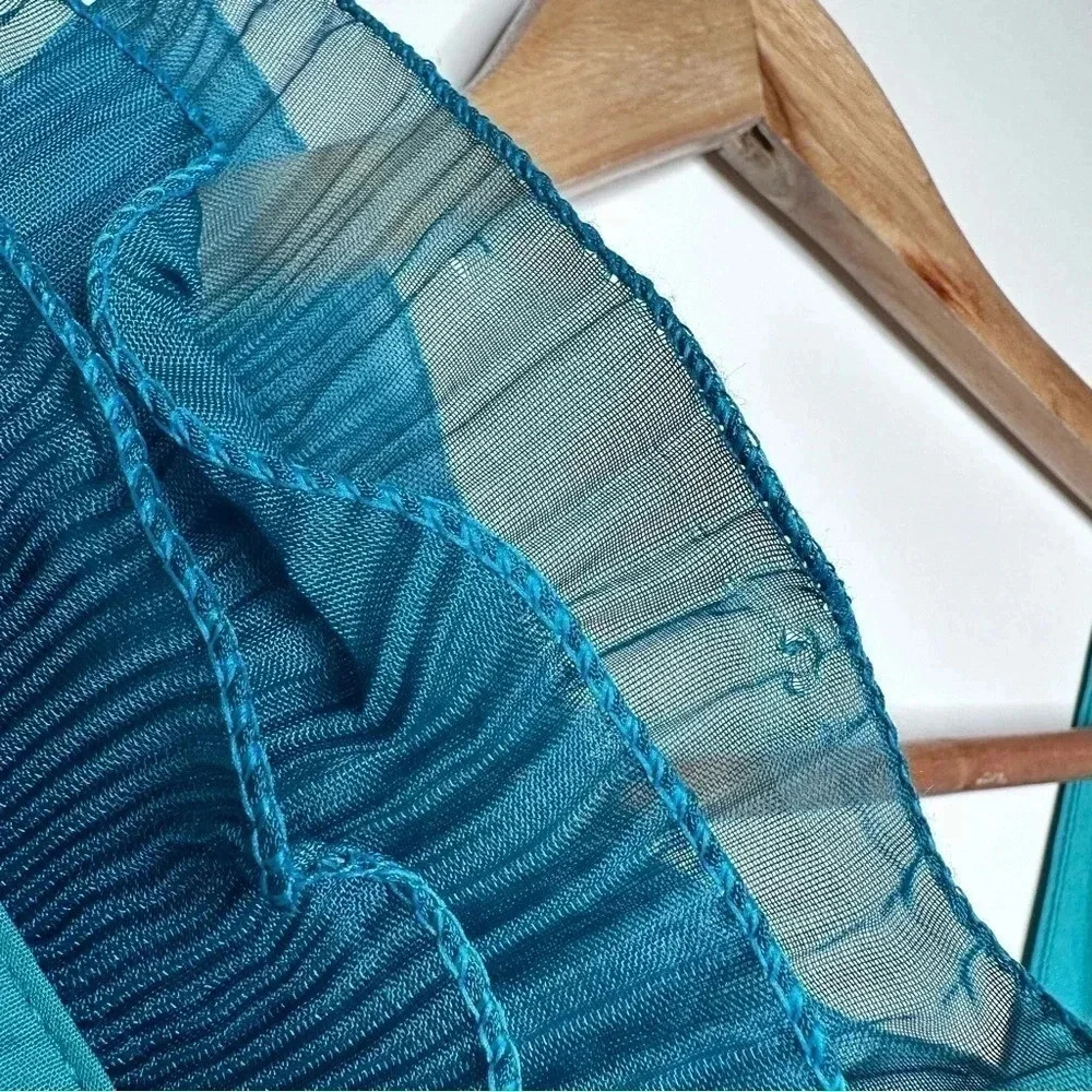 Tex by Max Azria Teal Cotton One Shoulder Ruffle Dress Size Small - Picture 10 of 10